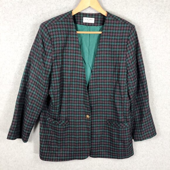 Vintage Alfred Dunner Houndstooth Wool Blend Single Button Blazer Size 16 - Picture 2 of 7